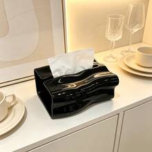 1pc Wavy Texture Tissue Box, Glossy Finish Paper Towel Storage Box, Large Opening Easy To Replace Tissues, Living Room Desktop Napkin Holder, Luxury Home Decor - View 6