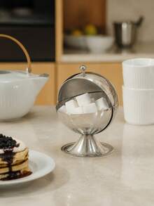 1pc Stainless Steel Roll Top Sugar Jar, Mirror Polished Spherical Sugar Box & Candy Dish With Rotating Lid, Wide Mouth Design, Stable Base, Suitable For Saudi National Day, Halloween, Christmas, Ramadan, Eid, Coffee Bar And Tea Table - Multicolor - View 3