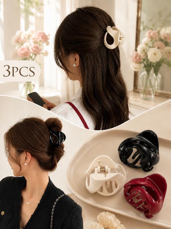 topshiny 3PCS Irregular Pumpkin-Shaped Hair Claw Clips For Women, Minimalist Ponytail & Half-Up Bun Clips, Chic Back Hair Styling Accessories