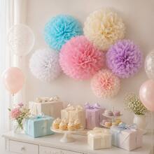6pcs Colorful Paper Pom Poms Decoration Mixed Sizes Paper Art Pompoms Pink Yellow Purple Blue Party Hanging Decor Baby Shower Welcome Baby Party Baby Birthday Gender Reveal Wedding Backdrop Dessert Table Decoration - Multicolor - View 1