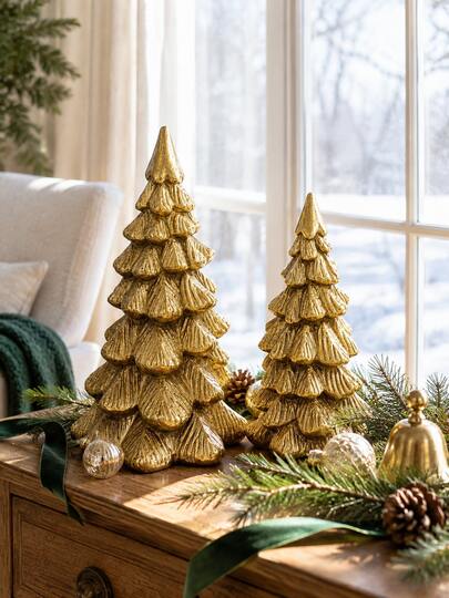 2 st guldfärgade julgransfigurer, vintage bordsdekoration, julprydnad för spiselhylla, elegant juldekoration för hemmet, vintercenterpiece, julklapp till familj och vänner