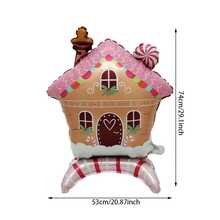 2pcs Pink Gingerbread Snow House Shaped Aluminum Foil Balloons With Standing Base, Suitable For Christmas Party Decoration - View 3