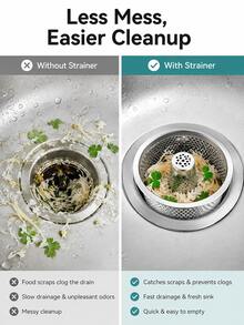 Stainless Steel Sink Strainer, Featuring Fine Honeycomb Basket And Center Handle Design, Anti-Clogging, Easy To Pour And Clean, Practical Kitchen Sink Debris Filter, Essential Home Kitchen Accessory - Silver - View 6