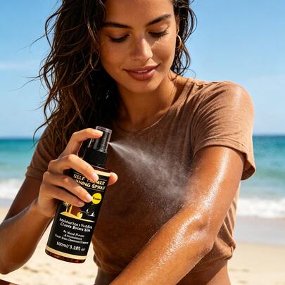 Body Tanning Spray, Suitable For All Skin Types, Instant Tanning And Brightening, Waterproof And Long-Lasting Moisturizing, No Additives, Indoor Use, Sunless Tanning Product, Coconut Scented Tanning Spray, Daily Skincare Choice 100ML