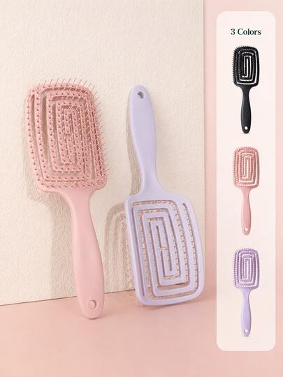 Solid Color Flexible Massage Hairbrush, Hollow Ventilation Design, Unisex, Suitable For Wet And Dry Hair, Fits All Hair Types, Travel Essential, Back To School Supplies, Home Essential, Gift For Women, Family And Friends