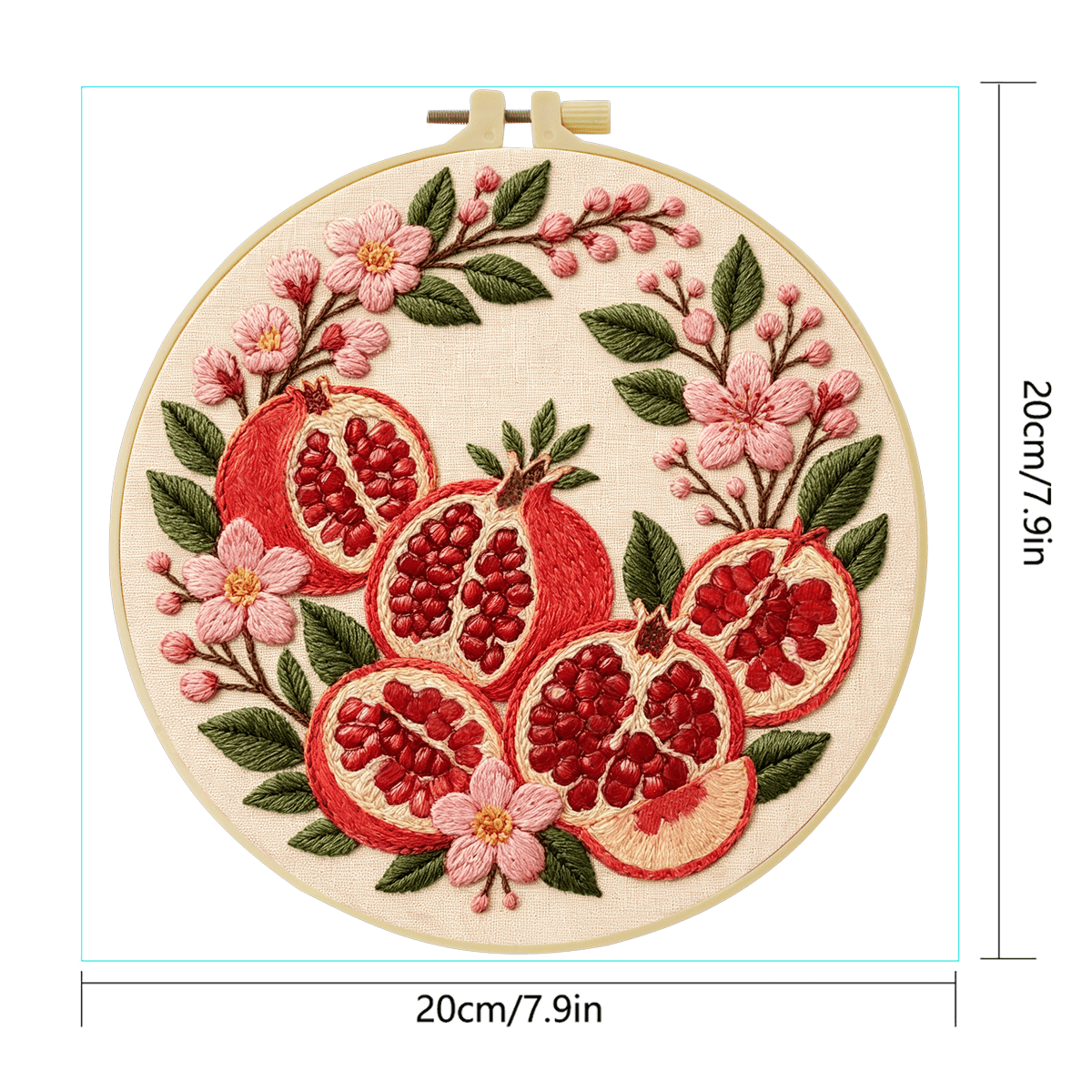 1件 15*15cm/5.9*5.9in 20*20cm/7.9*7.9in 紅色石榴刺繡套件，DIY手工刺繡套裝，適合成人初學者，居家禮物，女性縫紉禮物，包含使用說明書、印花布料、刺繡框、針與線 - 紅石榴 - 查看 3