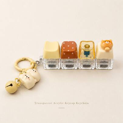 Transparent Acrylic Keycap Stress Relief Keychain, Cute Animal Pendant With Mini Button Click Design, Colorful Portable Bag Charm, Creative Desktop Decor Accessory, Compact Fidget Toy, Everyday Use Gift