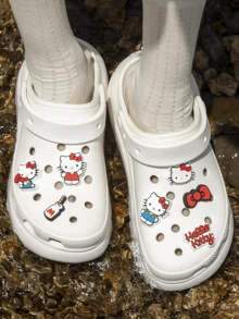 7 Styles/Set | Sanrio Cute Cartoon Hello Kitty Shiny Shoe Charms (Durable High-Quality PVC Material), Suitable For Sandals, Clogs, Bags, Bracelets - Perfect Gift For Friends On Halloween, Christmas, Valentine's Day, Birthday (Mixed Set Randomly Sent) - Multi-color (Style Randomized) - View 6