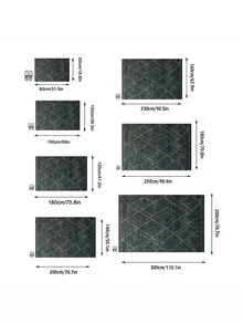 1件不對稱白色菱形格紋水洗做舊深綠色地毯，波希米亞風仿羊絨編織長方形流蘇紋理手工感地毯，適用於客廳、臥室、陽台、B&B，美式復古家居裝飾，四季皆宜 - 彩色 - 查看 3