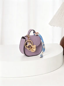 Mini Saddle Keychain Bag, Faux Leather Small Coin Purse With Random Color Scarf Decoration, Gold Lock Hardware, Small Storage Bag, Cute Handbag Charm, Suitable For Daily, Dating, Party Gifts, Multi-Color Mini Shoulder Bag Accessory - Multicolor - View 21