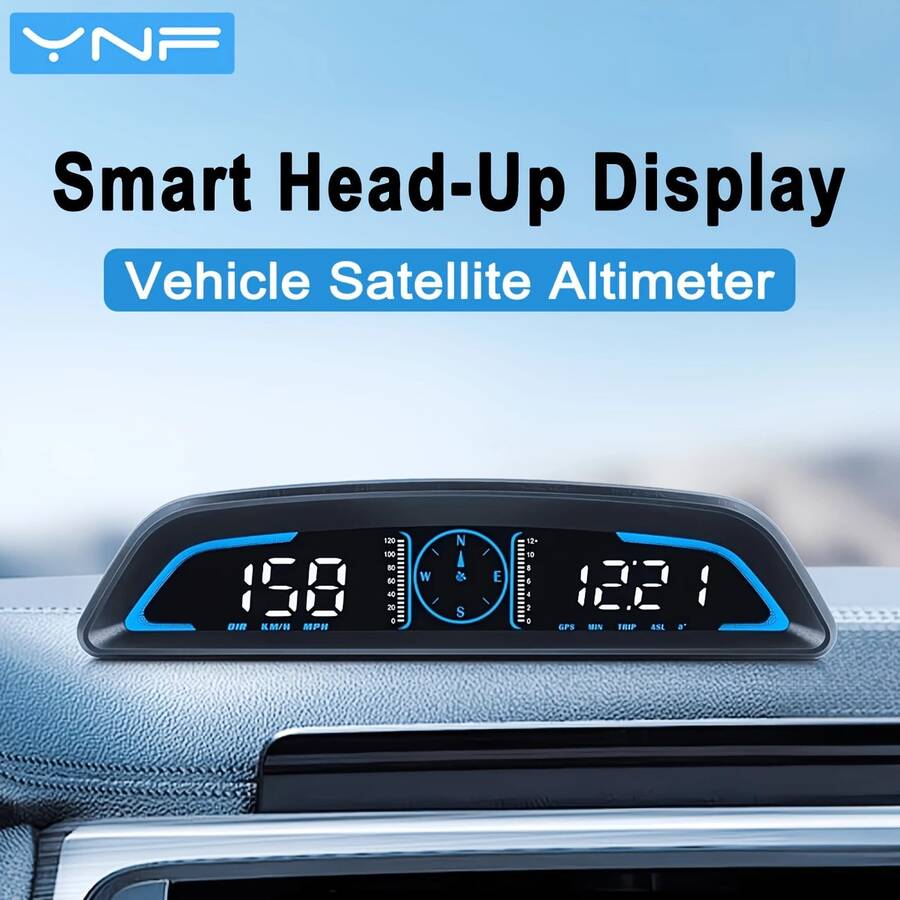 YNF Digital GPS Speedometer, Universal Car HUD 5.5-Inch Large LCD Display, KM/H And MPH Switchable, Built-In Compass And Altimeter, Overspeed Alarm, Fatigue Driving Reminder, Suitable For All Vehicle Odometers