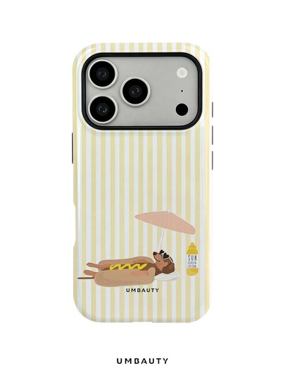 UMBAUTY 1pc Yellow & White Striped Dachshund Dog Pattern Phone Case, Compatible With Phone 17 Pro Max, 11/12/13/14/15/16/18 Pro/Pro Max/Plus, Galaxy S26/S25/S24/S23/S22/A56/A36/A26/A17/A16/A15/Ultra/Plus, Korean High-End Fashion & Fun Design, Unisex, Ideal Gift For Girlfriend On Christmas, Valentine's Day, Easter, Wedding Season And Birthday
