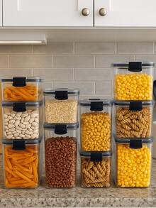 Kit Potes Herméticos Porta Mantimentos em Acrílico Cristal Transparente Organizador Empilhável para Cozinha Armazenar Cereais Grãos Massas Feijão Arroz Farinha Açúcar Café Temperos - Kit 5 Peças - Visão 8