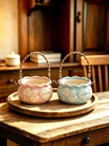 1PC Creative Personalized Succulent Small Handheld Flower Pot Ceramic Embossed Coarse Pottery Breathable Fresh Succulent Plant Gardening Potted Plant Desktop Decoration Home Decor Ornament - A - View 4