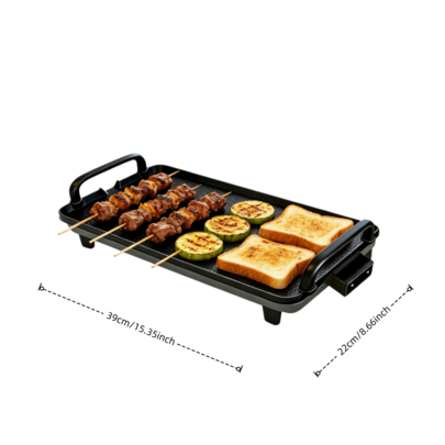 PINEYPLACE Non-Stick Electric Grill & Griddle | Indoor BBQ Plate Grill Steaks, Oysters, And Skewers Simultaneously | Features Adjustable Temperature Control & Drip Tray | Ideal For Camping, Outdoor Trips, Family Gatherings