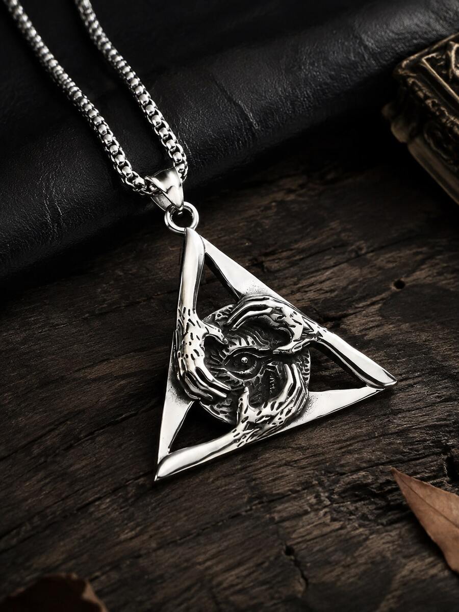 1 Buah Kalung Liontin Segitiga Mata Yang Maha Melihat untuk Pria Gaya Gothic Punk Vintage Streetwear Hadiah Pesta Sehari-hari - Antique Silver - View 1