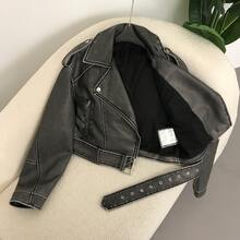 Women's Solid Color PU Leather Zipper Pocket Jacket, Suitable For Office, Daily Wear, Airport, Travel, Vacation, Autumn/Winter - Dark Green - View 5
