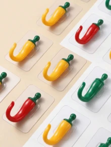 1/5pcs Strong Self-Adhesive Chili Pepper Shaped Hooks, Easy Installation Without Drilling, Suitable For Bathroom Towel Hooks, Closet Hooks, Kitchen Hooks, Door Key Hooks, Hair Accessory Storage Hooks And Various Holiday And Party Decorations - Multicolor - View 10