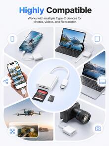 AXNEN Type-C 2合1高速SD/TF讀卡機，雙卡槽記憶卡轉接器，支援SD與TF卡，免驅動隨插即用，適用於手機、平板、筆電與相機照片/影片檔案傳輸 - 查看 2