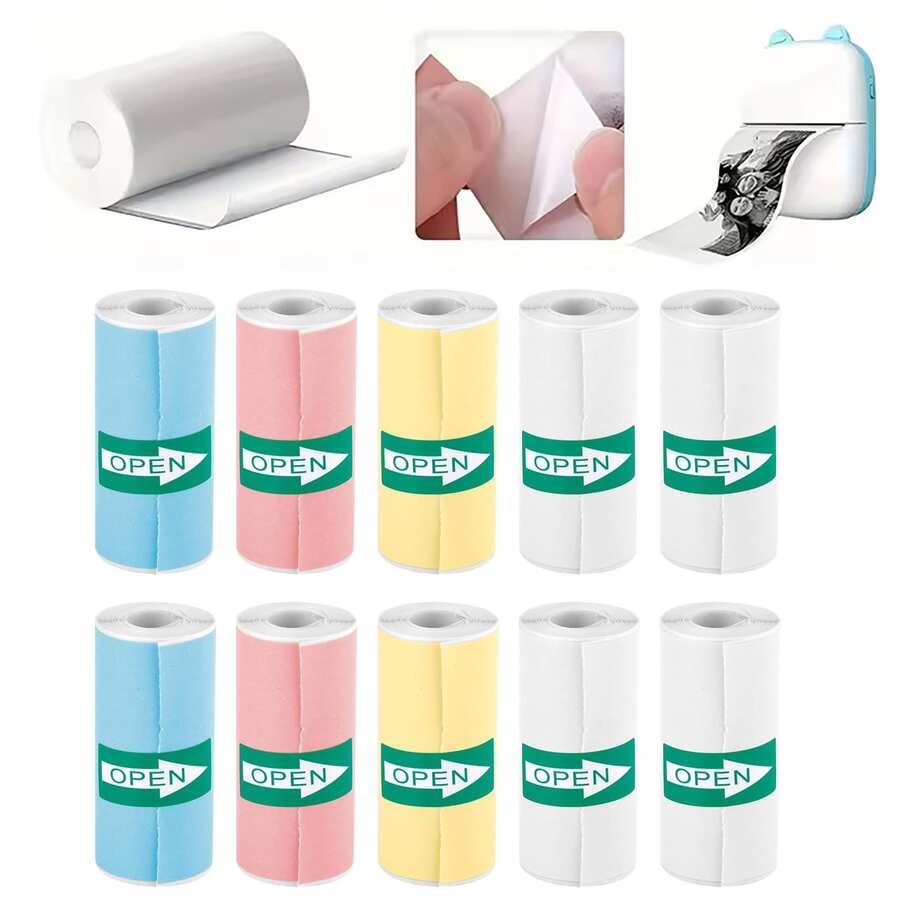 3/5/10 Rolls Children's Camera Adhesive Thermal Paper, Children's Camera Colored Adhesive Replacement Paper, Children's Camera Adhesive Roll Paper, Children's Camera Paper, Inkless Paper - Easy To Replace - Self-adhesive - View 1