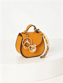 Mini Saddle Keychain Bag, Faux Leather Small Coin Purse With Random Color Scarf Decoration, Gold Lock Hardware, Small Storage Bag, Cute Handbag Charm, Suitable For Daily, Dating, Party Gifts, Multi-Color Mini Shoulder Bag Accessory - Multicolor - View 22