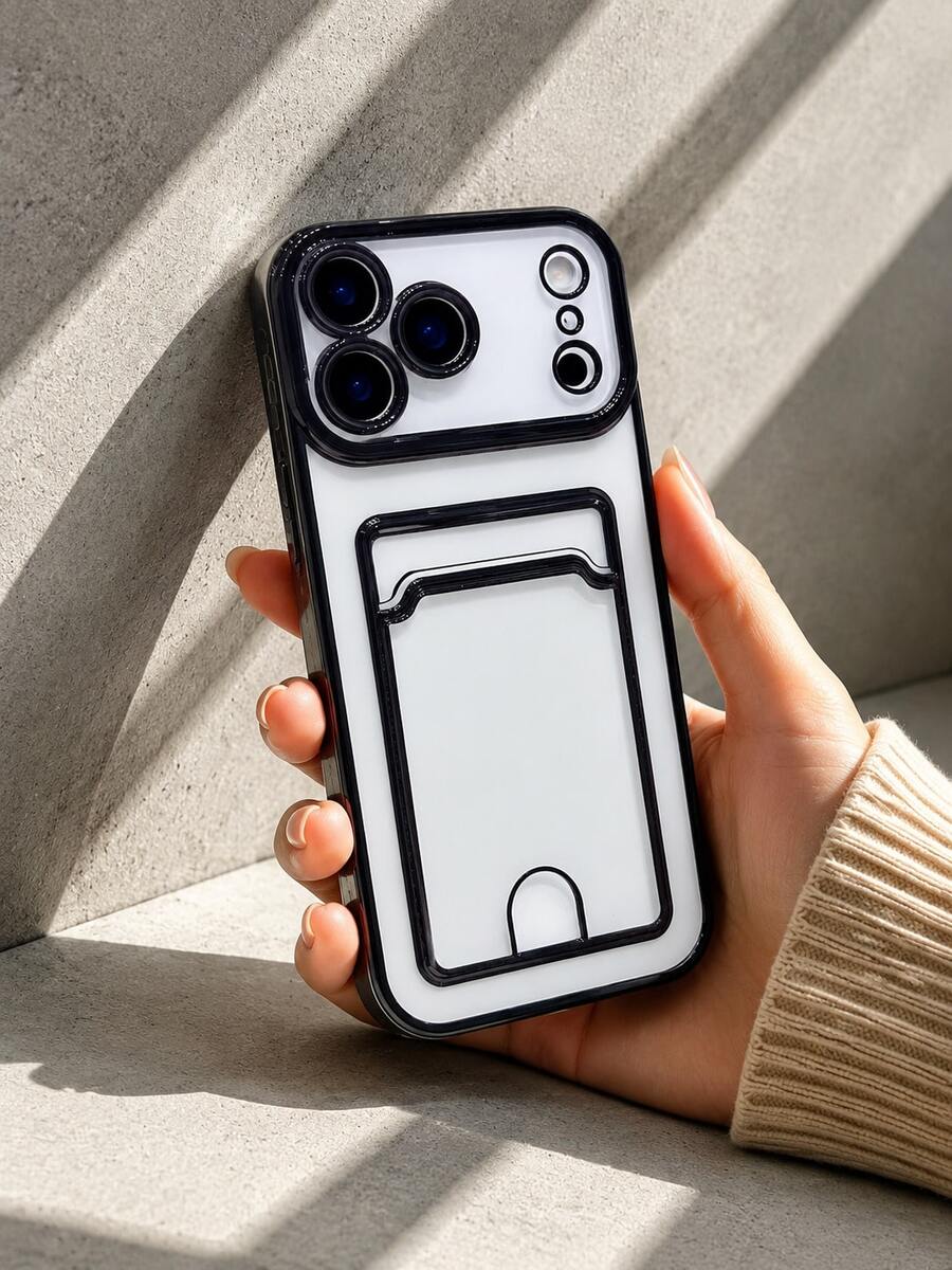 Electroplated Gold Edge Large Window Card Slot Phone Case, Raised Lens Frame Anti-Drop Protective Shell With Card Slot, Luxury Gentle Style Compatible With IPhone 18 Pro Max/18 Pro/Ultra/17 Air/18/17/16/15/14 Pro Max/13 Series, Portable Gift