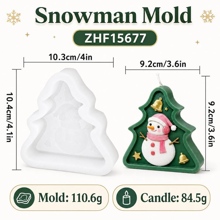 幾何聖誕樹蠟燭矽膠模具，附聖誕老人、馴鹿、雪人設計，DIY香氛蠟燭製作模具，聖誕節假期家居裝飾禮品手工藝 - 聖誕模具 - 查看 13