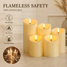 5pcs Flameless Flickering LED Cylinder Electronic Candles, Battery Operated, Suitable For Wedding Table Decor, Valentine's Day Proposal Decor, Halloween And Christmas Decor (Batteries Not Included) - Multicolor - View 6