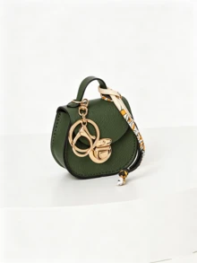 Mini Saddle Keychain Bag, Faux Leather Small Coin Purse With Random Color Scarf Decoration, Gold Lock Hardware, Small Storage Bag, Cute Handbag Charm, Suitable For Daily, Dating, Party Gifts, Multi-Color Mini Shoulder Bag Accessory - Multicolor - View 14