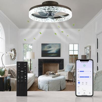 Ceiling Fan With Light, 19.7" Low Profile Flush Mount Ceiling Fans, 3 Color Dimmable LED, 6 Wind Speeds Timing, Remote Control, Reversible Motor For Living Room, Bedroom