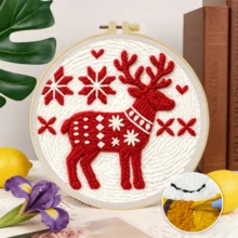 DIY Punch Needle Kit For Beginners Includes A Punch Needle, Yarn, Instructions, A Square Hoop And Pre-Printed Fabric , Christmas Reindeer. A Creative Craft Project For Wall Decor Or As A Gift. 20 X 20 Cm /7.9 X 7.9 In. - Christmas Reindeer - View 4