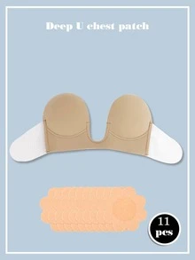 1 Set Women's Wireless Invisible Lift Adhesive Bra Set, 1pc Deep U-Shaped Adhesive Bra + 10pcs Disposable Floral Pads, Seamless Breast Support, Suitable For Evening Gowns, Dates, Travel And Casual Daily Wear - Multicolor - View 13