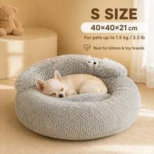 Comfortable Plush Sofa-Style Pet Bed, Suitable For Cats And Small Dogs, Soft Fluffy Round Cat & Dog Bed With Raised Edges, PP Cotton Filled Warm Sleeping Nest Mat, Indoor Pet Resting Bed - Light Grey - View 12