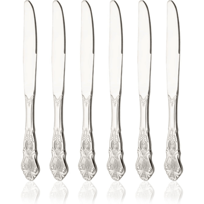 KOCINA Silver Dinner Knives 6 Pieces, Sturdy 9.1 Inch Stainless Steel Modern Luxury Table Knives Set, Mirror Polished Titanium Plating Knifes Set, Dishwasher