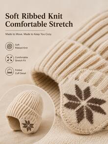 Vintage Ribbed Knit Beanie Hat With Snowflake Earflap Design, Unisex Warm Winter Knitted Cap, Casual Earflap Cold Weather Hat, Suitable For Outdoor Walking, Travel, Commuting, Autumn/Winter Hat Accessory - Multicolor - View 6