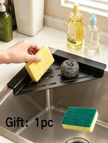 Kitchen Sink Triangle Corner Storage Rack, Draining Basket Sponge Holder, Multi-Functional Kitchen Draining Storage Rack, No-Drill Space-Saving Countertop Storage Rack, Hollow Quick-Dry Draining Rack, Dish Cloth Soap Liquid Brush Holder - Multi-color - View 13
