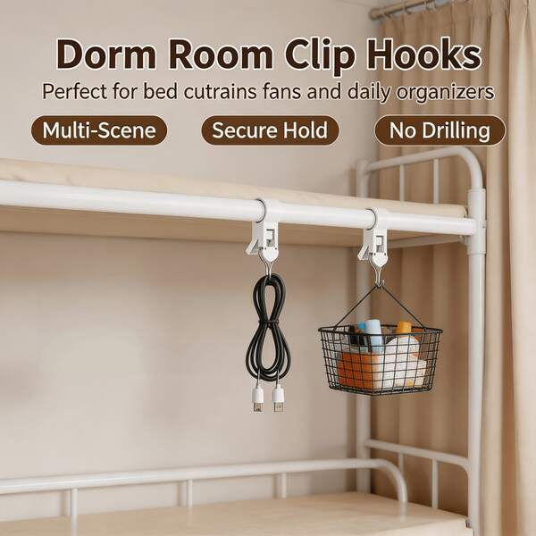 4/10Pcs Pipe Clamp No Drill Hook, Heavy Duty Multifunctional Storage Hanger Accessory, Universal Holder For Student Dorm Curtain Rod, Wardrobe & Bathroom, Strong Load Bearing Punch-Free Organizer For Multi-Scenario Home Daily Storage Organization Use