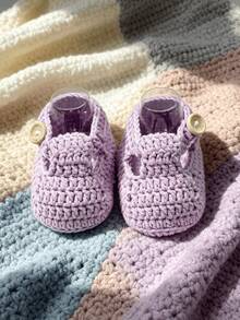 1 Pair Handmade Crochet Infant Boots, Red With Button Closure, Infant Shoes - Mauve Purple - View 2