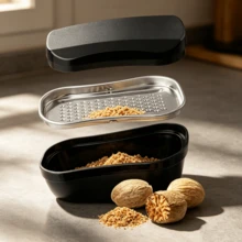 Multi‑Use Spice Grater Equipped With Storage Compartment, Manual Kitchen Tool For Processing Nutmeg And Various Spices At Home - Silver + Black - View 1