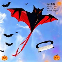 Halloween Bat Kite 1.6m, Large Bat-Shaped Long Tail Kite, Easy To Fly In Light Wind, Includes Handle And Flying Line, Suitable For Beginners, Outdoor Beach Park Holiday Party Use - Halloween Bat - View 5
