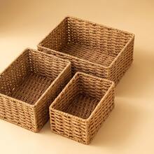 Handwoven Wicker Desktop Storage Box, Bohemian Style Decorative Wicker Storage Basket, Suitable For Bathroom Countertop, Bedroom, Kitchen And Office, Woven Tray, Can Store Cosmetics And Miscellaneous Items - Multicolor - View 13