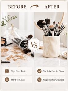 1pc 12oz Makeup Brush Holder, Large Capacity Makeup Brush Organizer Cup, Sculptural Wave Design Vanity Storage, Suitable For Vanity, Bathroom Countertop, Bedroom And Dorm Decor - New Corrugated Cylinder - View 7
