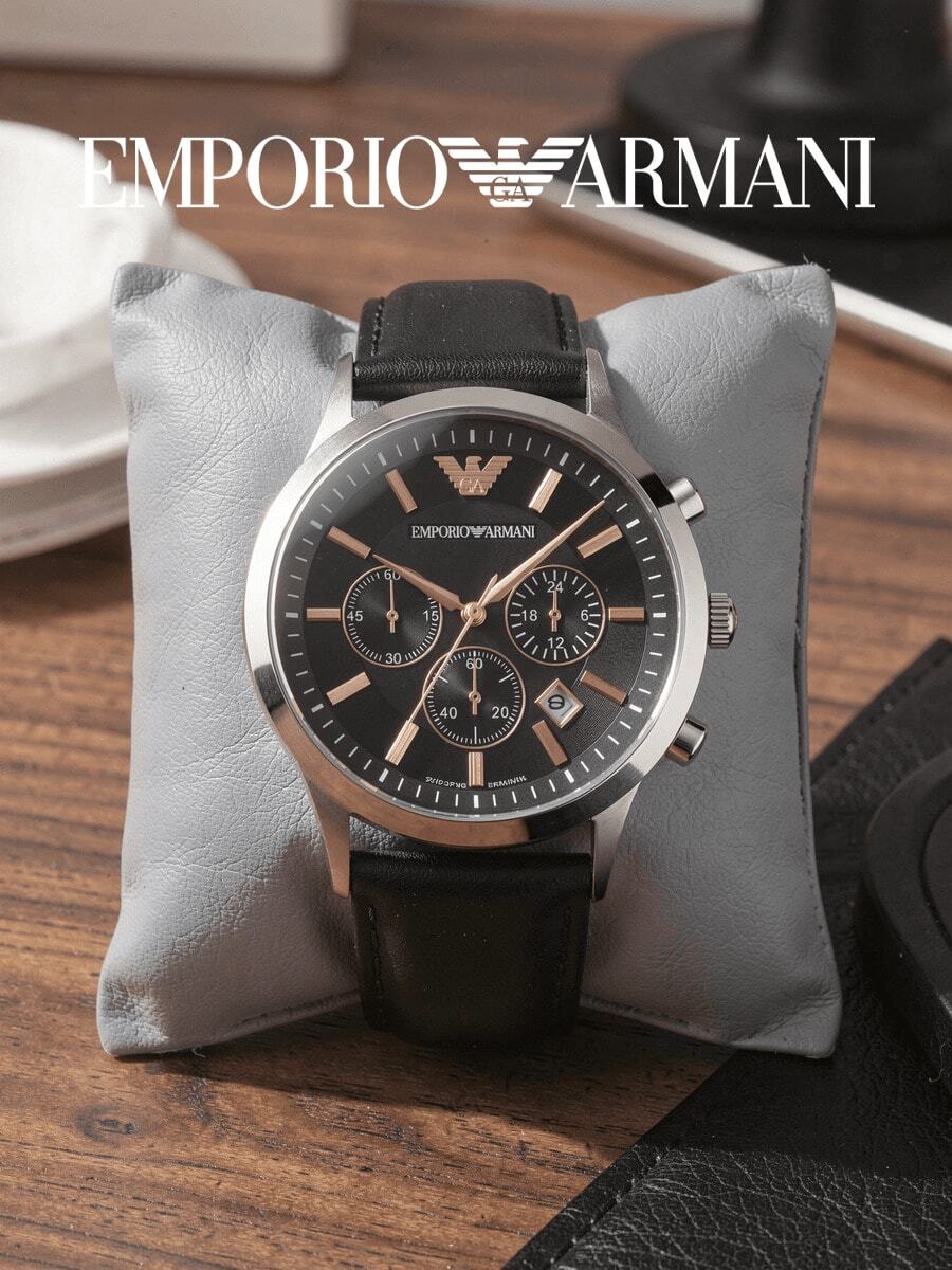 Armani AR11431 Men's Watch, Silver Round Case, Fashion Black Chronograph Dial, Personalized Accessory Suitable For Men's Business And Casual Styles - Black - View 1