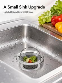 Stainless Steel Sink Strainer With Handle, Fine Mesh Filter Basket, Anti-Clogging Easy-To-Clean Debris Collector, Reusable Filter Basket For Kitchen And Bathroom Sinks, Practical Year-Round Home Accessory - Silver - View 10