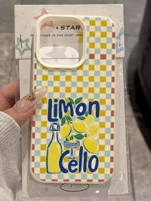 1pc White Checkerboard Lemon Cocktail Personalized Minimalist Full Coverage TPU Anti-Drop Phone Case Compatible With Apple 18 17 16 15 14 13 12 11 Pro Max Air And Series - Multicolor - View 3