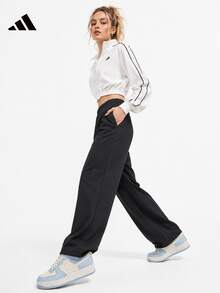 Adidas 女士寬鬆復古薄絨運動長褲 - 黑色 - 查看 2