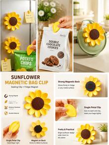 Sunflower Magnetic Bag Clips, Decorative Kitchen Clips With Strong Magnets, Snack And Food Bag Sealing Clips, Refrigerator Magnet Clips, Suitable For Notes, Photos, Shopping Bags, Kitchen Storage, Home Organization And Daily Use - Multicolor - View 8