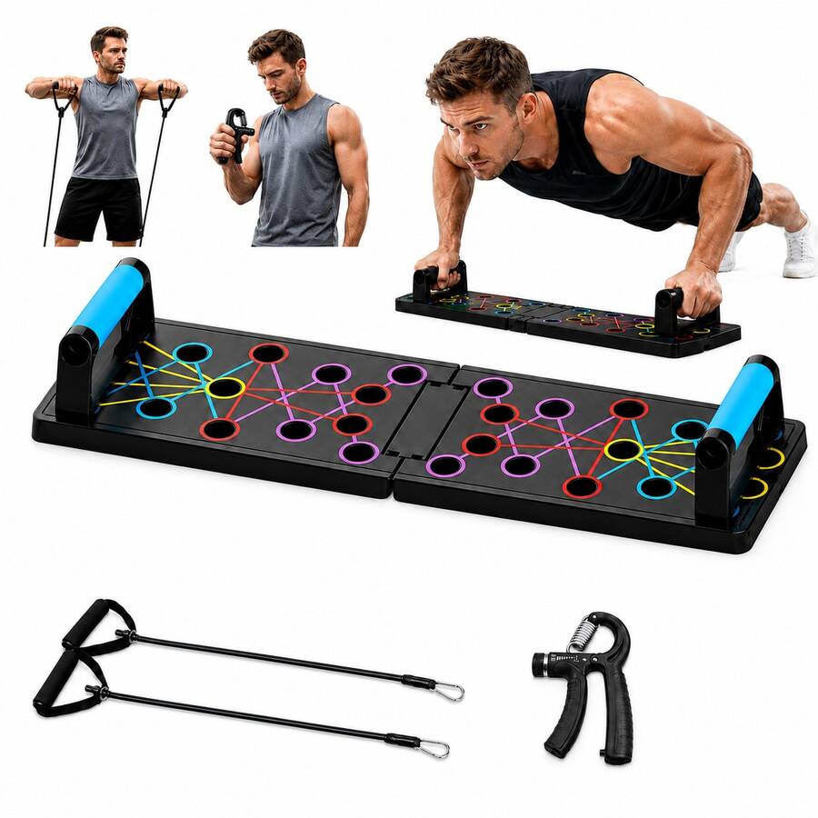 30-Hole Push-Up Board With Optional 2 Resistance Bands ,Skipping Rope ,Gripper, Multi-Functional Home And Gym Exercise Equipment, Push-Up Assistant, Chest Muscle Trainer, Strength Training Device - Black Push-up Board+Resistance Bands+Skipping Rope+Gripper - View 1