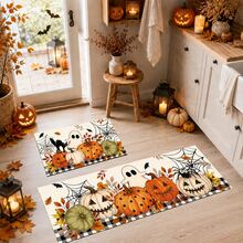1/2pcs Halloween Pumpkin & Ghost Pattern, Vintage Diatomaceous Earth Bath Mat, Super Absorbent, Non-Slip, Perfect For Bathroom, Kitchen And Dining Room, Quick Drying, Machine Washable, Perfect Gift For Home Decor And Bathroom Mat - Multicolor - View 5