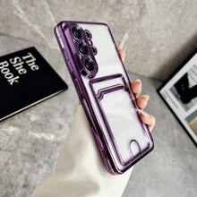 Electroplated Color Frame Transparent Card Slot Phone Case, Raised Camera Frame Anti-Drop Protective Shell, Fashionable Versatile Style Compatible With Samsung Galaxy S26 Ultra/S26 Plus/S26/S25/S24 Ultra/S24 Plus/S24/S23 Ultra/S23 Plus/S23 Series, Portable Small Gift - Purple - View 5